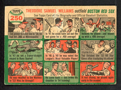 1954 Topps Baseball #250 Ted Williams Red Sox VG-EX 562766