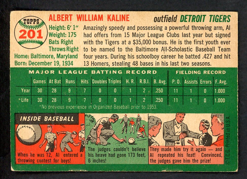 1954 Topps Baseball #201 Al Kaline Tigers VG-EX 562768