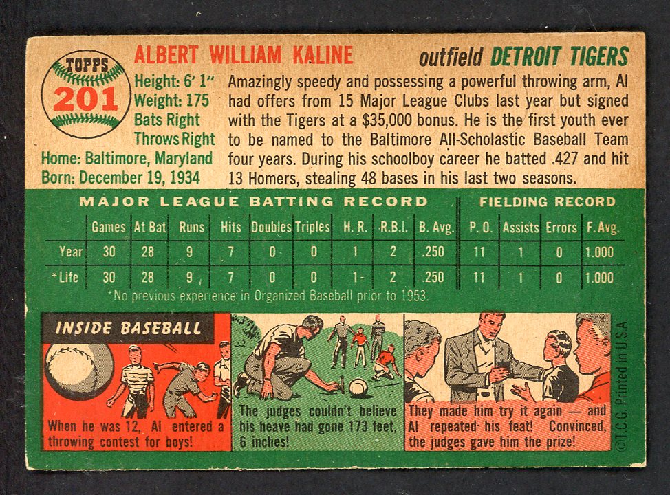 1954 Topps Baseball #201 Al Kaline Tigers EX+/EX-MT 562770