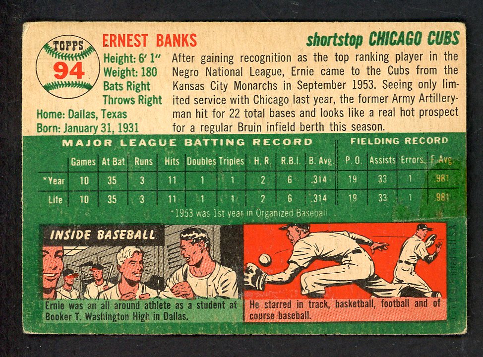1954 Topps Baseball #094 Ernie Banks Cubs Good 562772