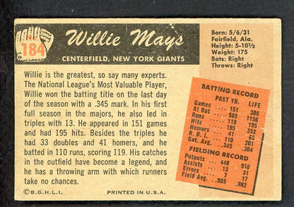 1955 Bowman Baseball #184 Willie Mays Giants VG 562776