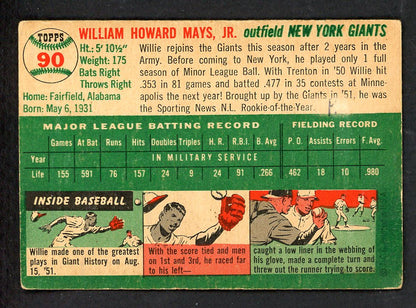 1954 Topps Baseball #090 Willie Mays Giants VG 562782