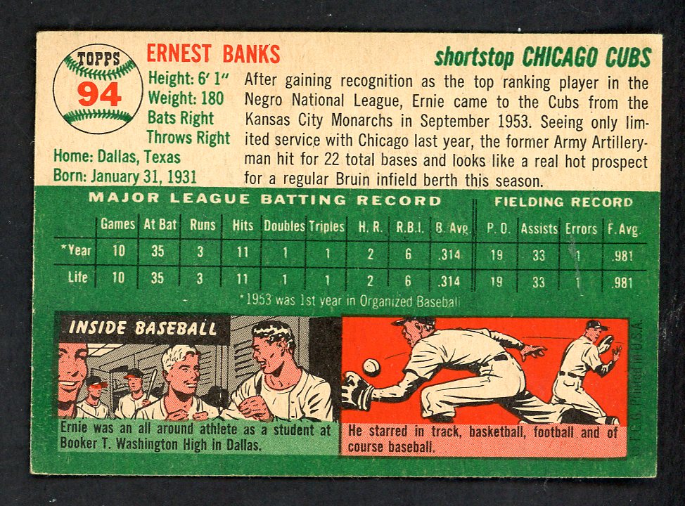 1954 Topps Baseball #094 Ernie Banks Cubs VG-EX 562783