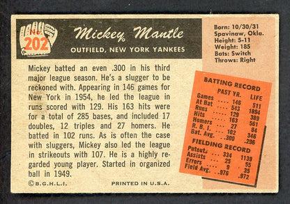 1955 Bowman Baseball #202 Mickey Mantle Yankees VG-EX 562784