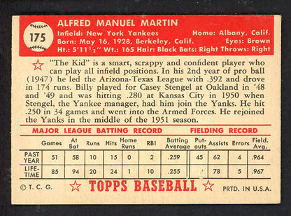 1952 Topps Baseball #175 Billy Martin Yankees EX 562786