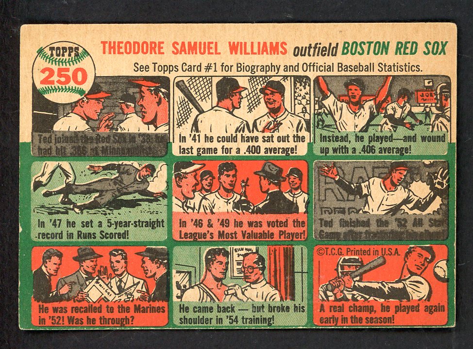 1954 Topps Baseball #250 Ted Williams Red Sox EX+/EX-MT 562788