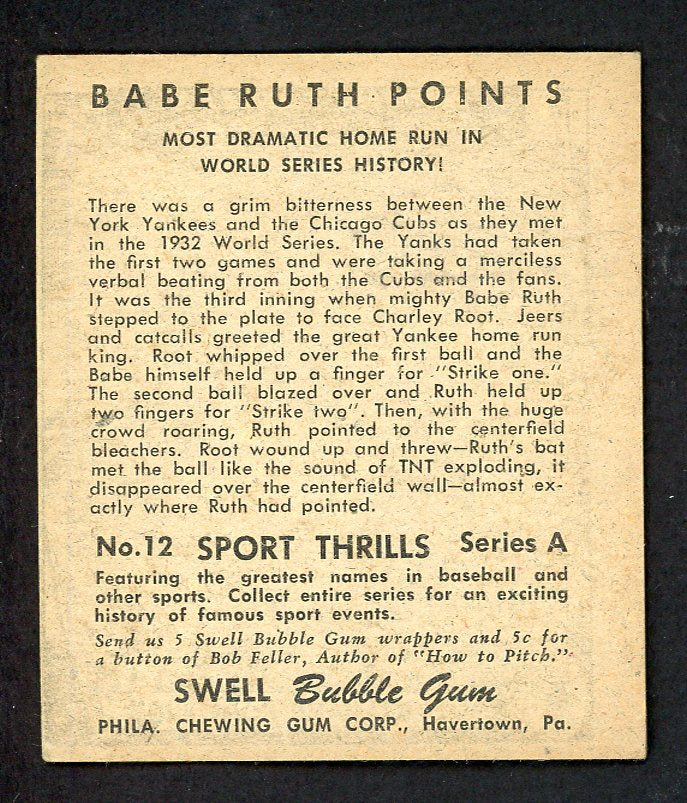 1948 Swell Sport Thrills #012 Babe Ruth Lou Gehrig EX 562794