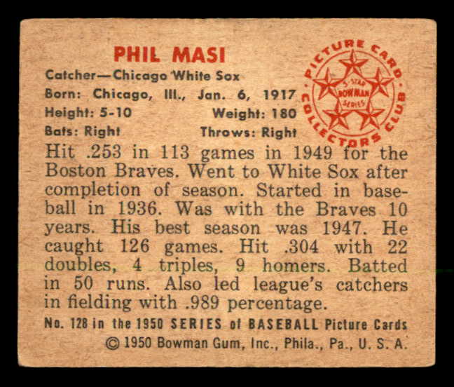 1950 Bowman Baseball #128 Phil Masi White Sox VG-EX 562832