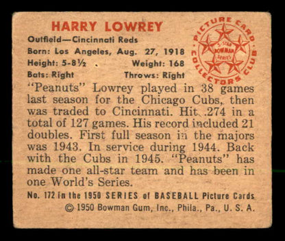 1950 Bowman Baseball #172 Peanuts Lowrey Reds VG-EX 562837