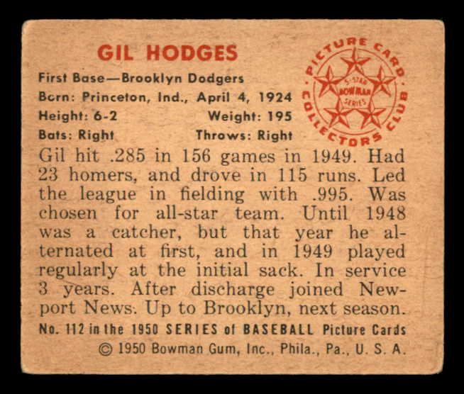 1950 Bowman Baseball #112 Gil Hodges Dodgers VG 562840