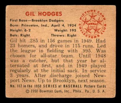 1950 Bowman Baseball #112 Gil Hodges Dodgers VG 562840