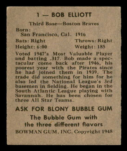 1948 Bowman Baseball #001 Bob Elliott Braves EX 562842