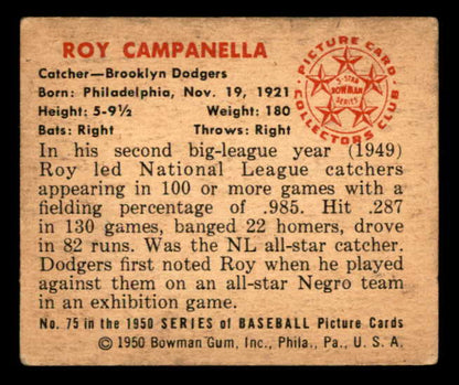 1950 Bowman Baseball #075 Roy Campanella Dodgers VG-EX 562846