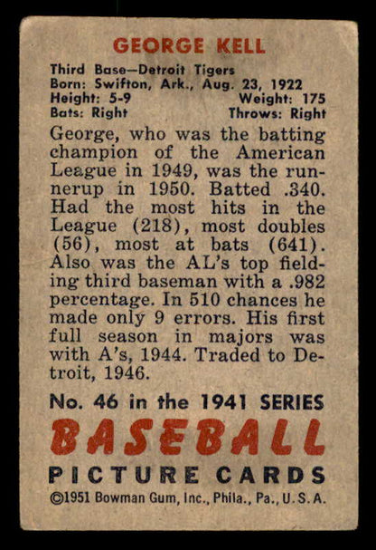 1951 Bowman Baseball #046 George Kell Tigers VG 562852