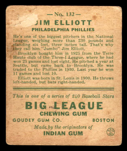 1933 Goudey #132 Jim Elliott Phillies Good 562855