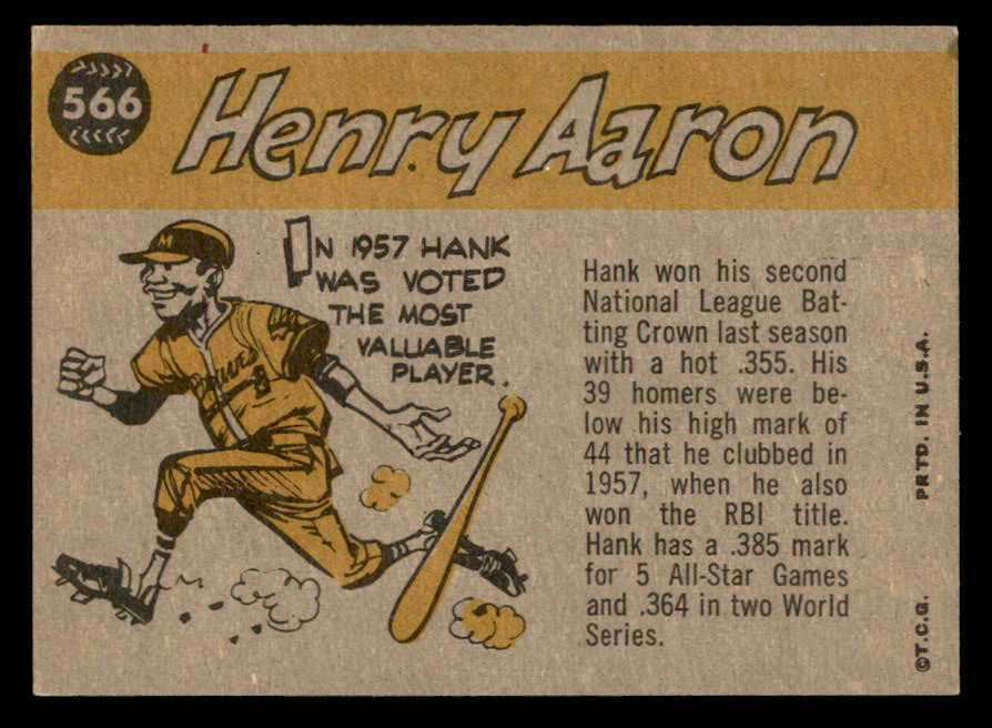 1960 Topps Baseball #566 Hank Aaron A.S. Braves EX 562861