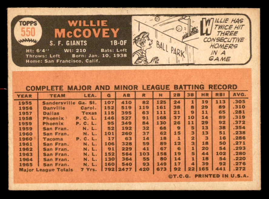 1966 Topps Baseball #550 Willie McCovey Giants EX-MT 562863