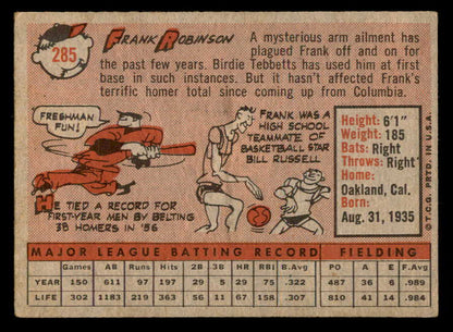 1958 Topps Baseball #285 Frank Robinson Reds VG 562865