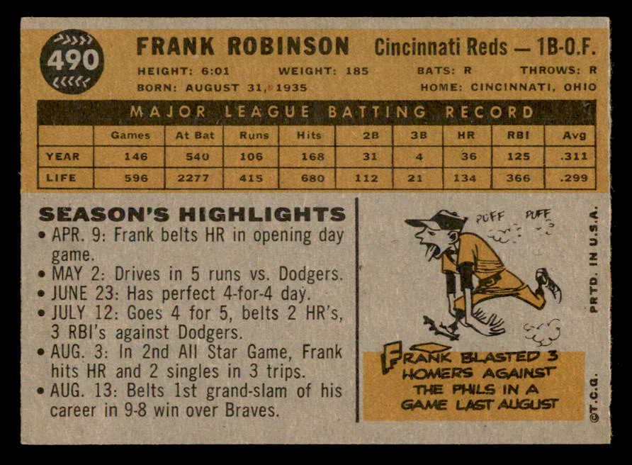 1960 Topps Baseball #490 Frank Robinson Reds EX-MT 562866