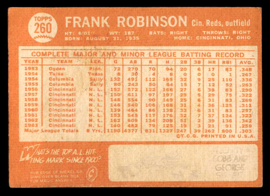1964 Topps Baseball #260 Frank Robinson Reds VG-EX 562868