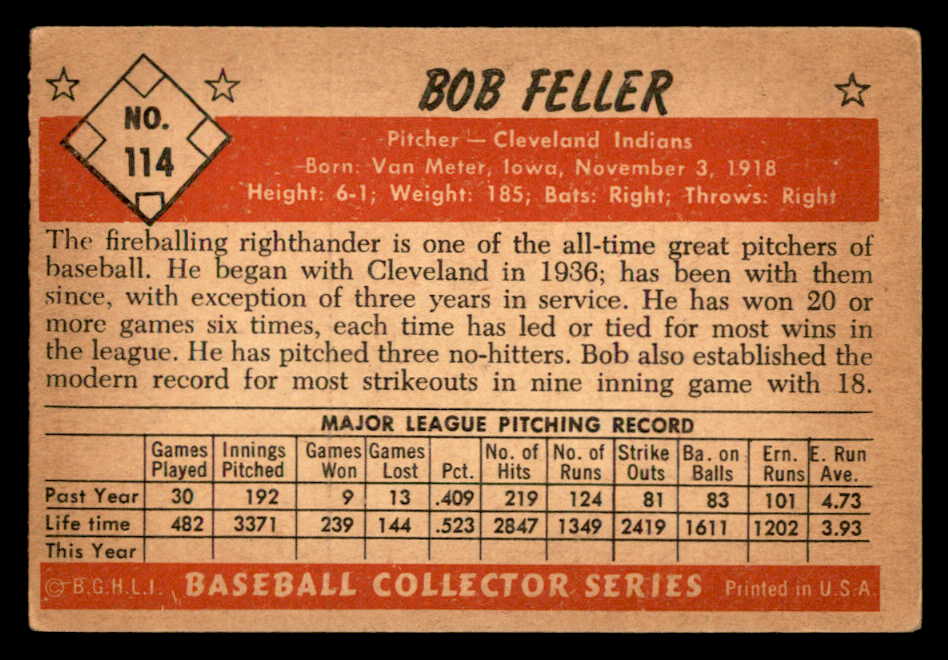 1953 Bowman Color Baseball #114 Bob Feller Indians VG-EX 562876