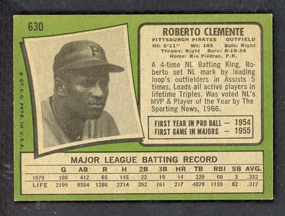 1971 Topps Baseball #630 Roberto Clemente Pirates EX-MT/NR-MT 562887