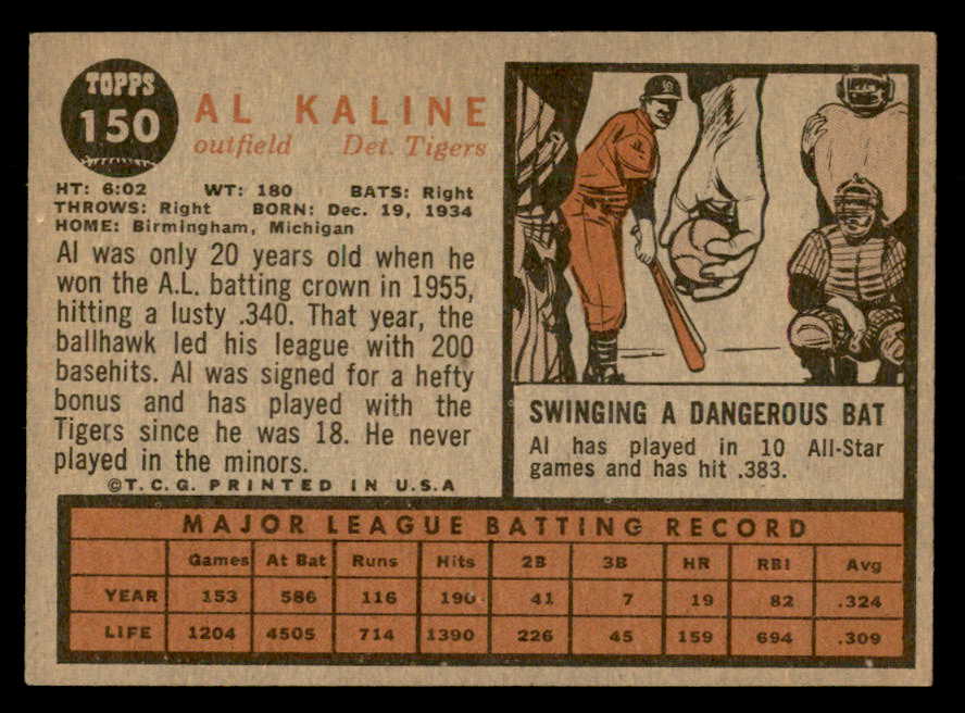 1962 Topps Baseball #150 Al Kaline Tigers EX-MT 562891