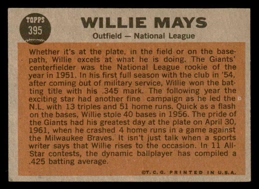 1962 Topps Baseball #395 Willie Mays A.S. Giants EX-MT 562892