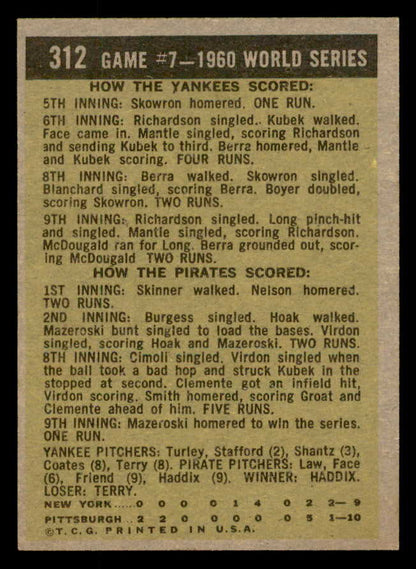 1961 Topps Baseball #312 World Series Game 7 Bill Mazeroski EX-MT 562894