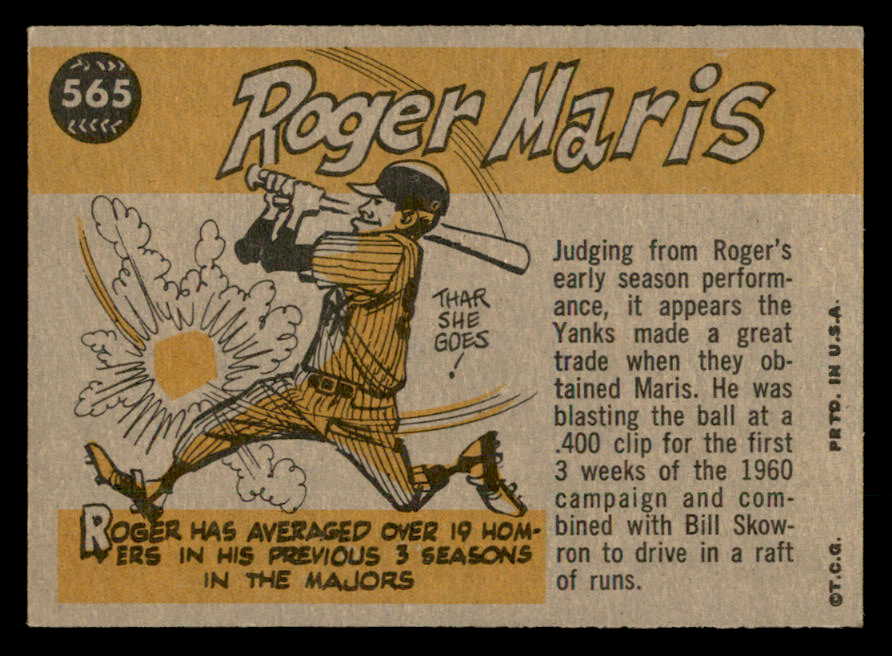 1960 Topps Baseball #565 Roger Maris A.S. Yankees EX-MT 562896