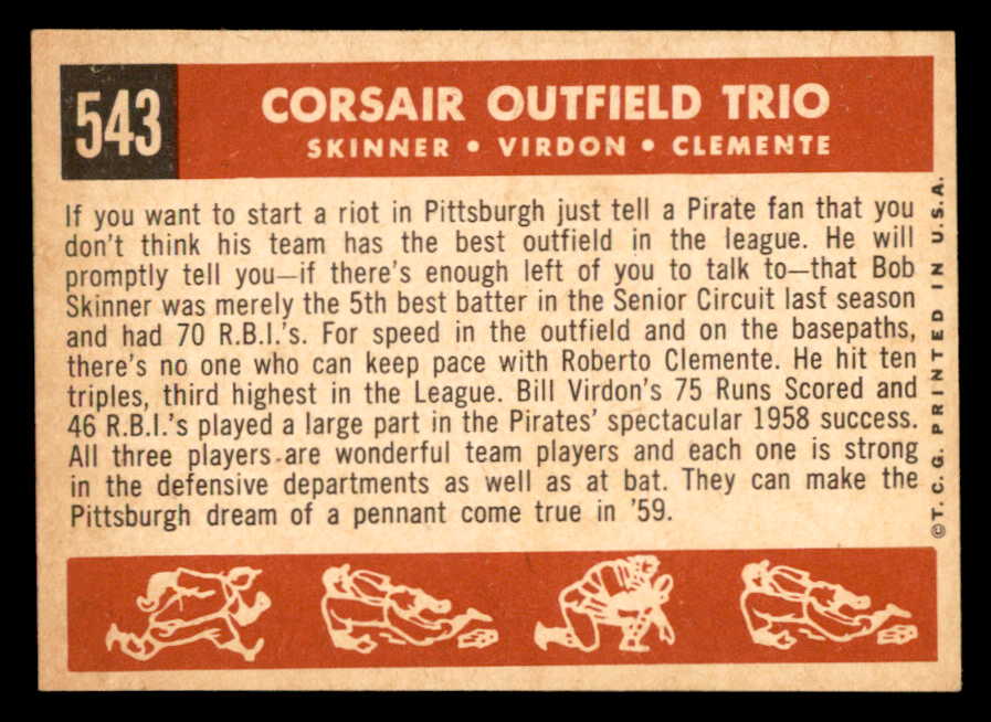 1959 Topps Baseball #543 Roberto Clemente Bill Virdon EX-MT 562898