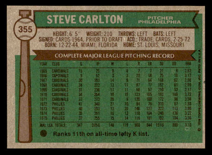 1976 Topps Baseball #355 Steve Carlton Phillies NR-MT 562902