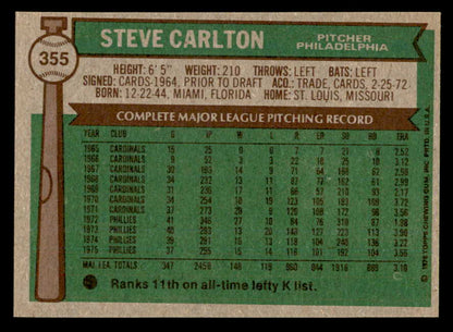 1976 Topps Baseball #355 Steve Carlton Phillies NR-MT 562904