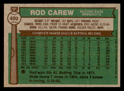 1976 Topps Baseball #400 Rod Carew Twins NR-MT 562905