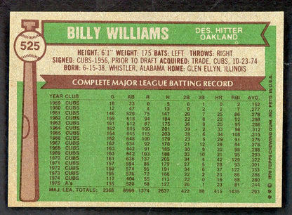 1976 Topps Baseball #525 Billy Williams A's NR-MT 562908