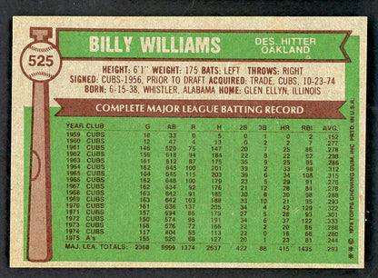 1976 Topps Baseball #525 Billy Williams A's NR-MT 562909