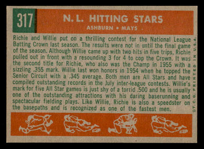 1959 Topps Baseball #317 Willie Mays Richie Ashburn NR-MT 562914
