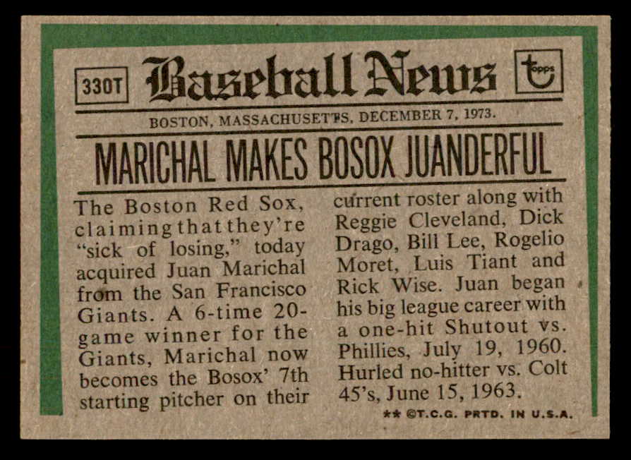 1974 Topps Traded Baseball #330T Juan Marichal Red Sox NR-MT 562915