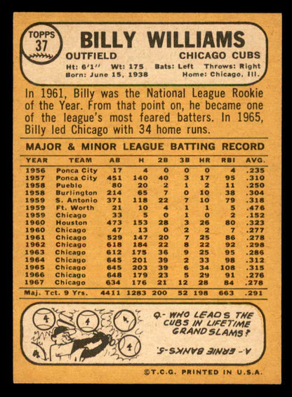 1968 Topps Baseball #037 Billy Williams Cubs NR-MT 562917