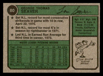 1974 Topps Baseball #080 Tom Seaver Mets NR-MT 562918