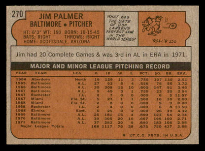 1972 Topps Baseball #270 Jim Palmer Orioles NR-MT 562926