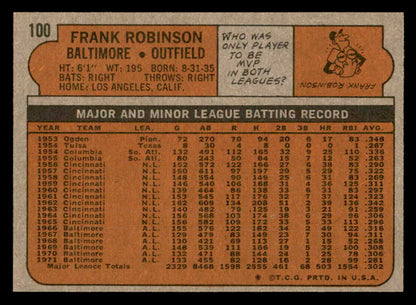 1972 Topps Baseball #100 Frank Robinson Orioles NR-MT 562927