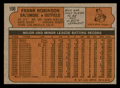 1972 Topps Baseball #100 Frank Robinson Orioles NR-MT 562928