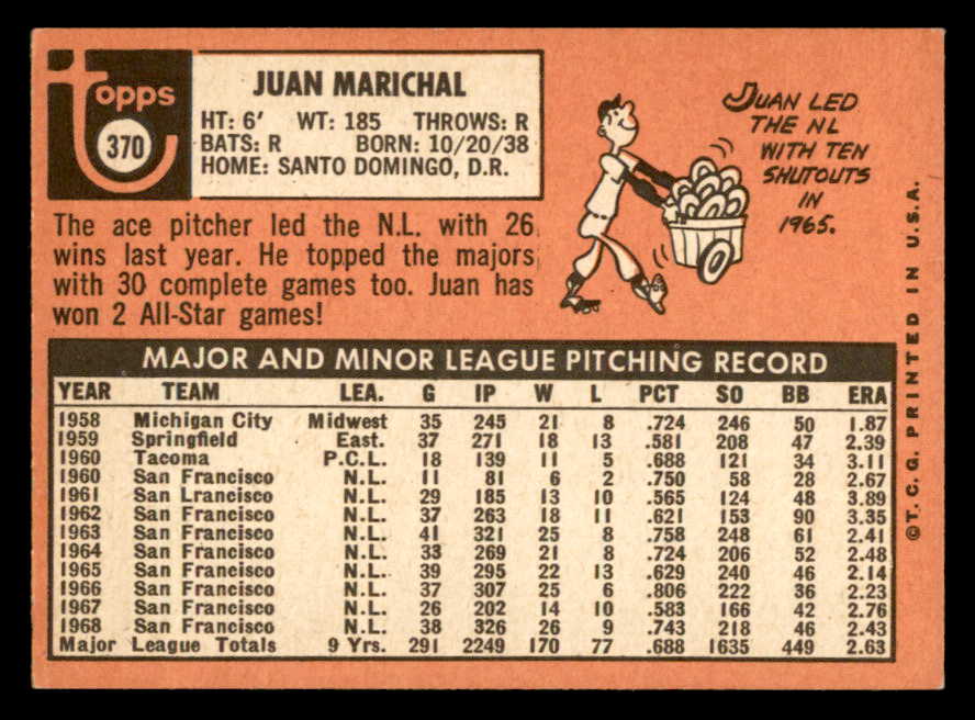 1969 Topps Baseball #370 Juan Marichal Giants EX 562934