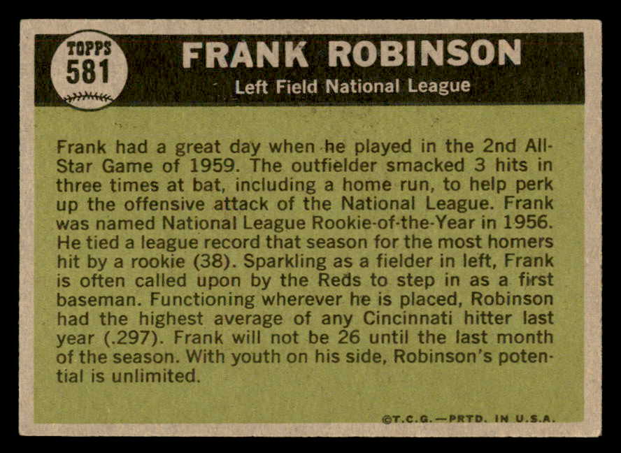 1961 Topps Baseball #581 Frank Robinson A.S. Reds EX+/EX-MT 562952