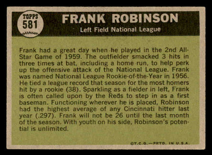 1961 Topps Baseball #581 Frank Robinson A.S. Reds EX+/EX-MT 562952