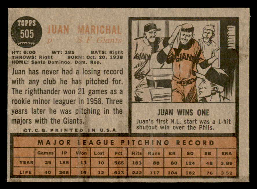 1962 Topps Baseball #505 Juan Marichal Giants EX-MT 562957
