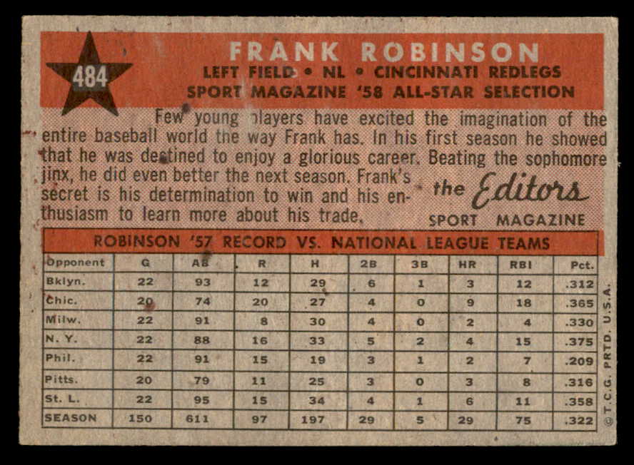 1958 Topps Baseball #484 Frank Robinson A.S. Reds EX+/EX-MT 562959
