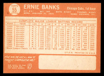 1964 Topps Baseball #055 Ernie Banks Cubs EX-MT 562967