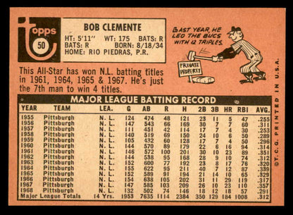 1969 Topps Baseball #050 Roberto Clemente Pirates EX-MT 562986